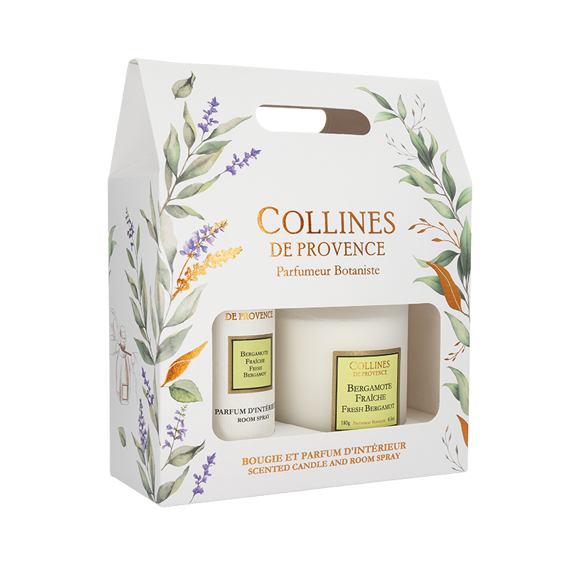 Kerze 180 g & Raumduft-Geschenkset – Frische Bergamotte