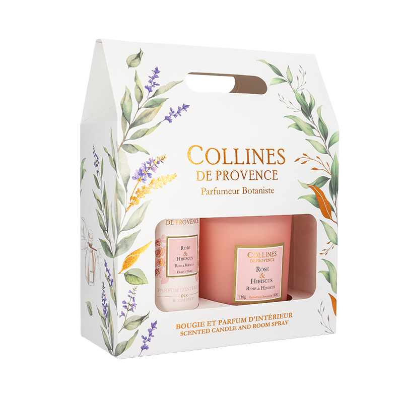 Coffret Bougie 180g & Parfum d'intérieur - Rose & Hibiscus Coffret Bougie 180g & Parfum d'intérieur - Rose & Hibiscus