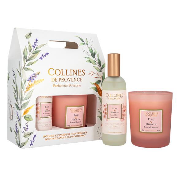 Candle 180g & Home Fragrance Gift Set - Rose & Hibiscus