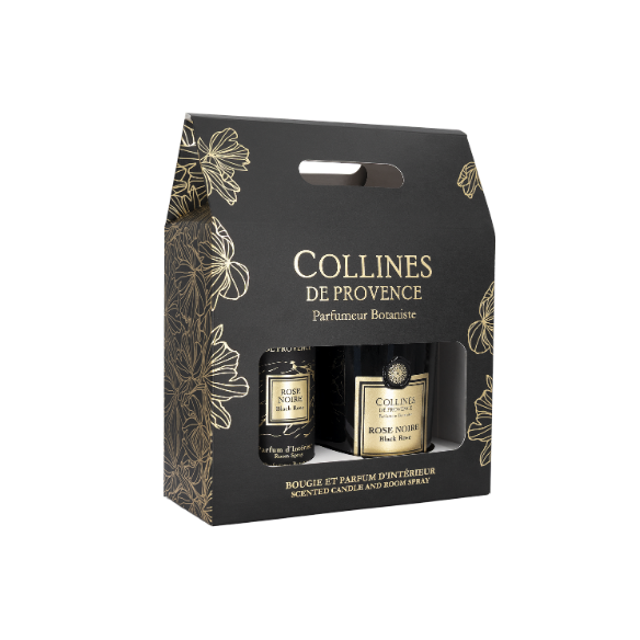 Kerze 180 g & Raumduft-Geschenkset – Schwarze Rose